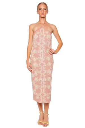 Mihi Embroidered Halter Midi Dress