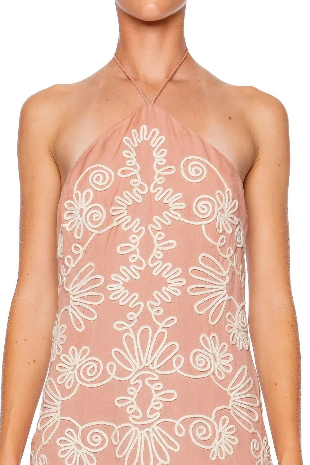Mihi Embroidered Halter Midi Dress