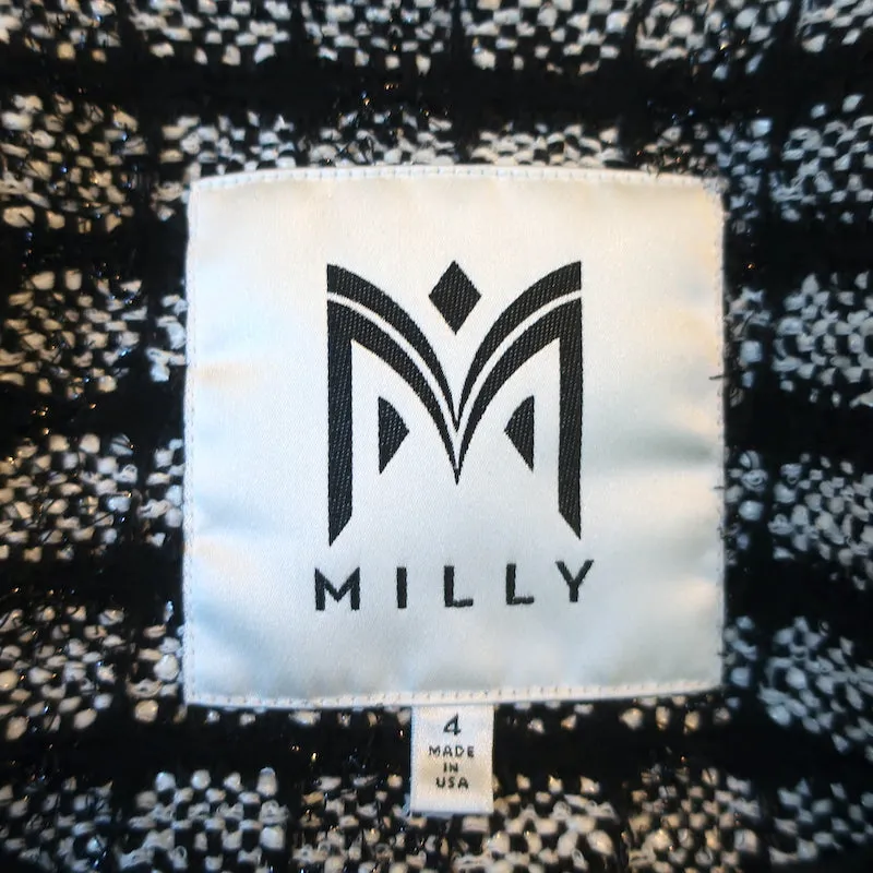 Milly Tweed Zip-Up Jacket Black/White Cotton-Blend Size 4