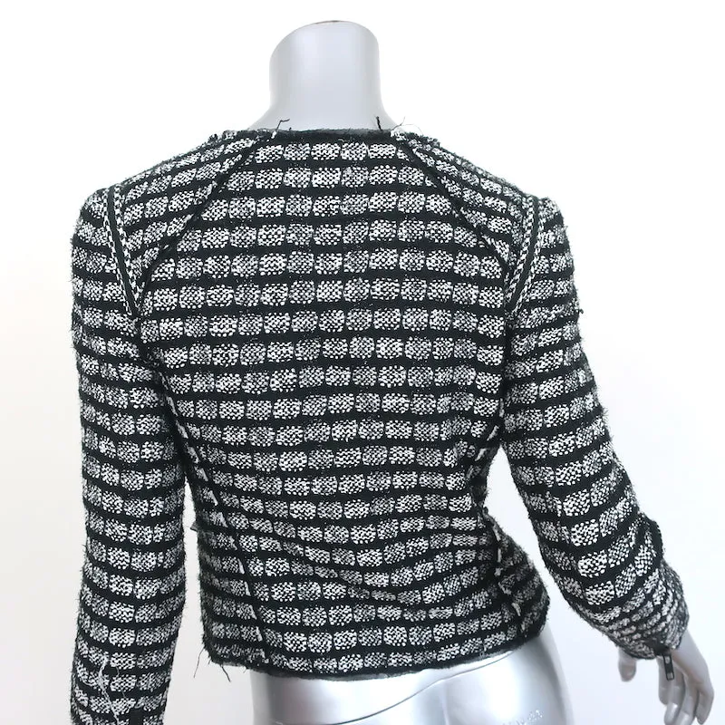 Milly Tweed Zip-Up Jacket Black/White Cotton-Blend Size 4