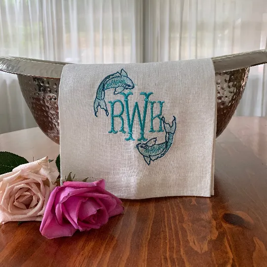 Monogrammed Koi Fish Motif Towel