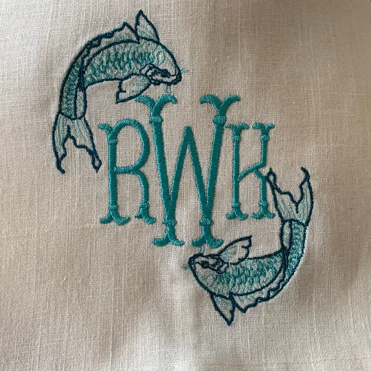 Monogrammed Koi Fish Motif Towel
