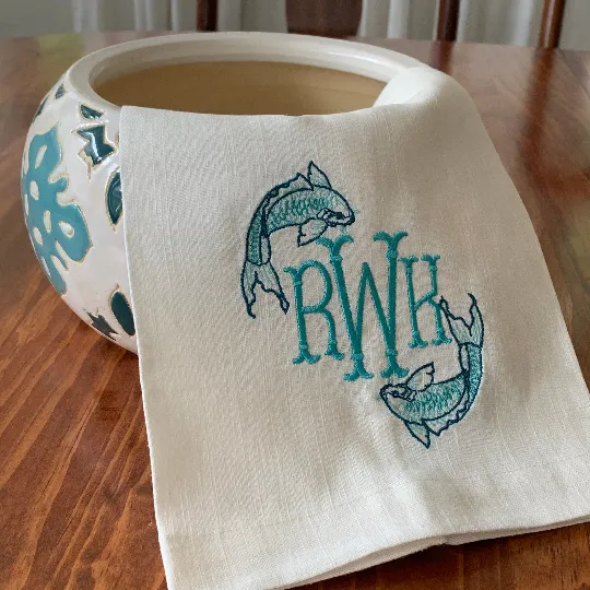 Monogrammed Koi Fish Motif Towel