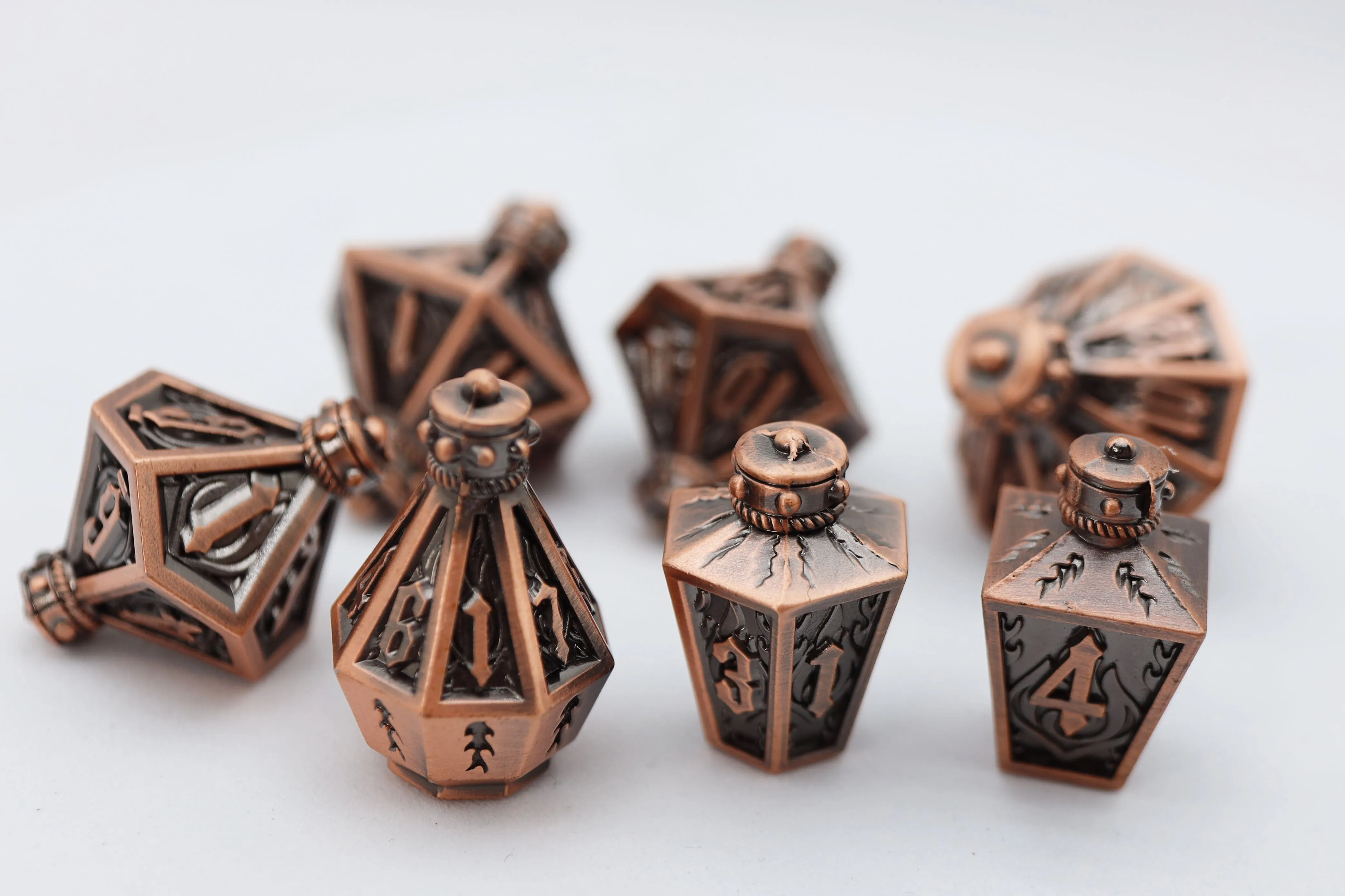 Moonlit Lantern: Coppered Flames - Metal RPG Dice Set