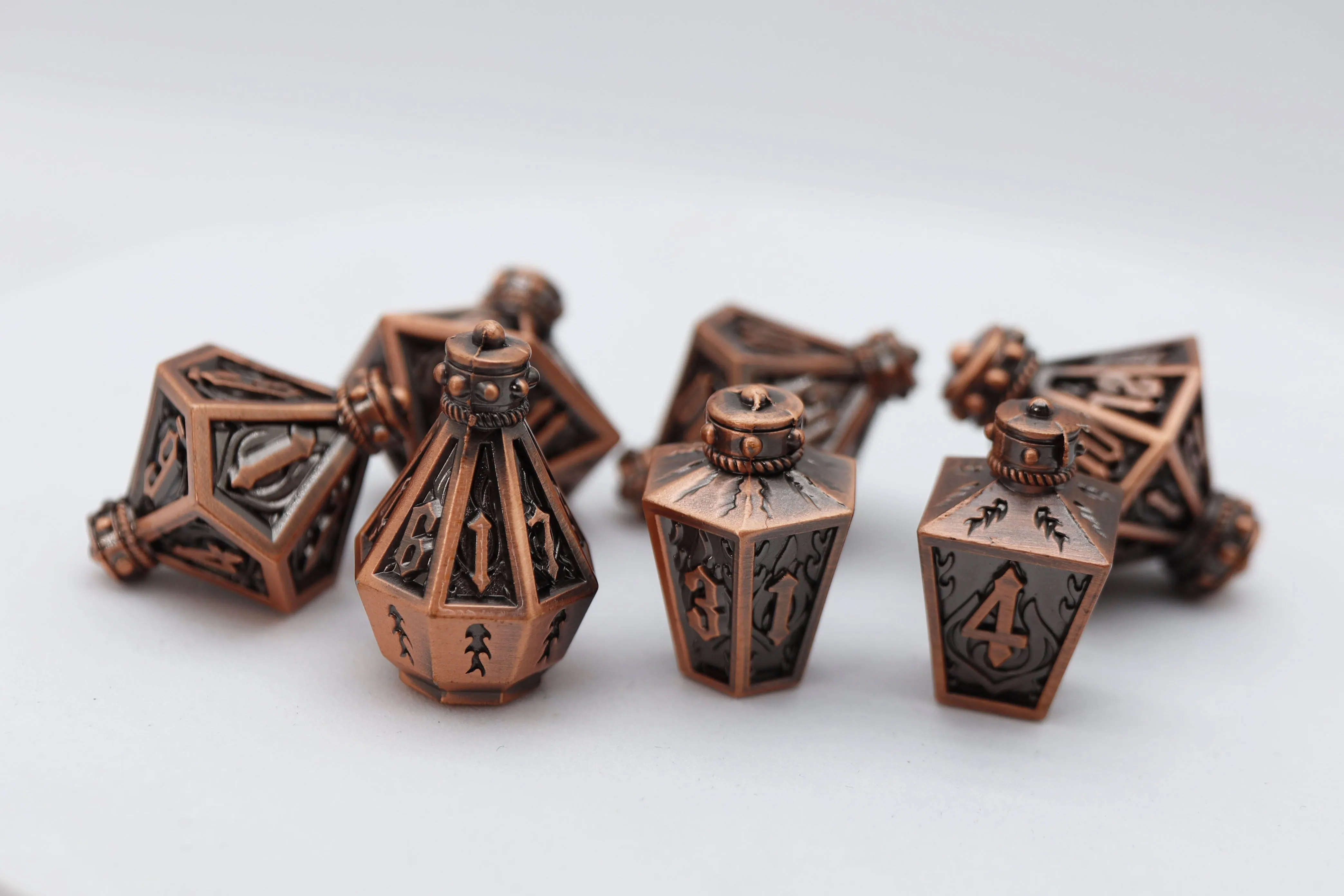 Moonlit Lantern: Coppered Flames - Metal RPG Dice Set