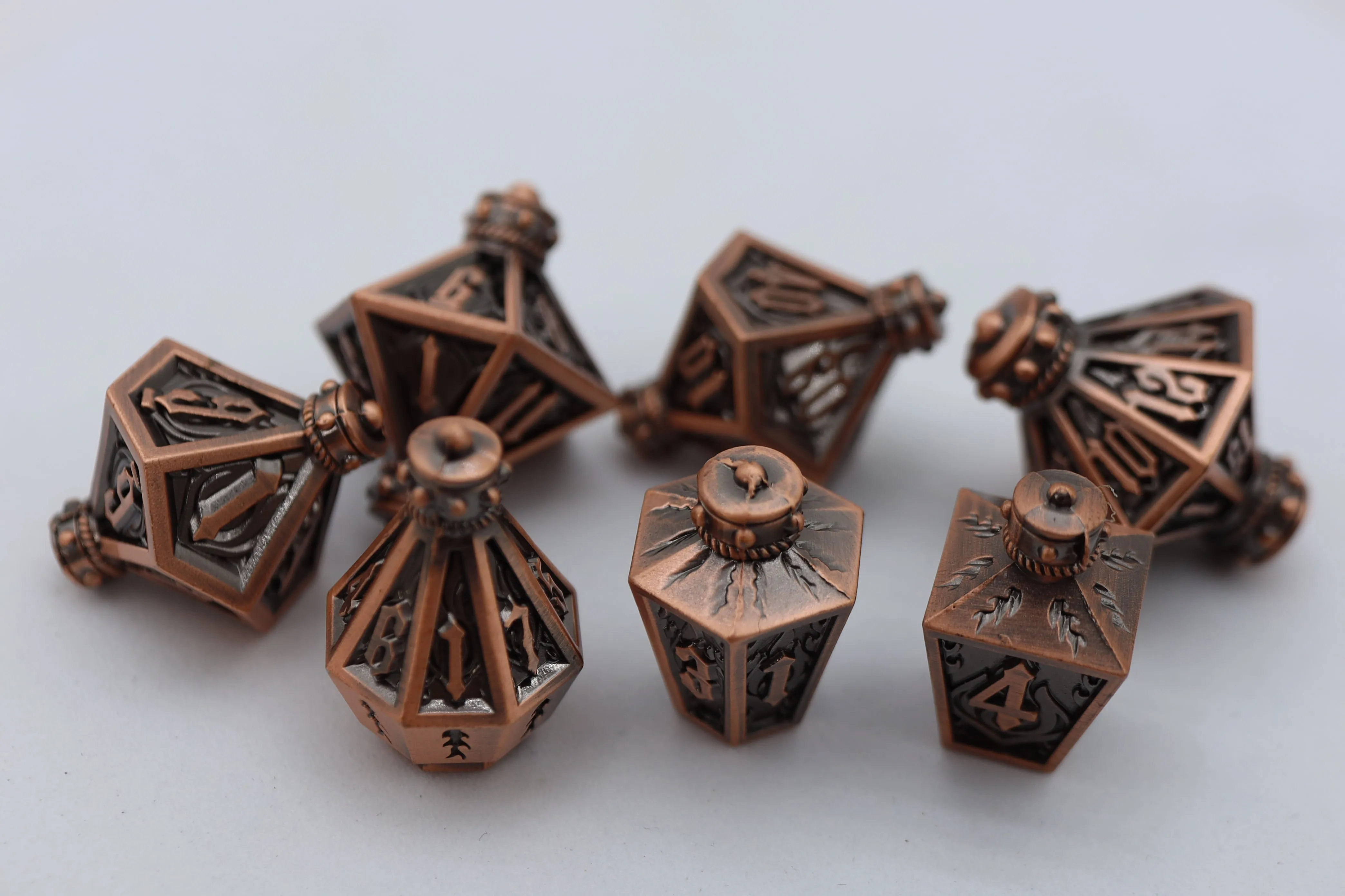 Moonlit Lantern: Coppered Flames - Metal RPG Dice Set