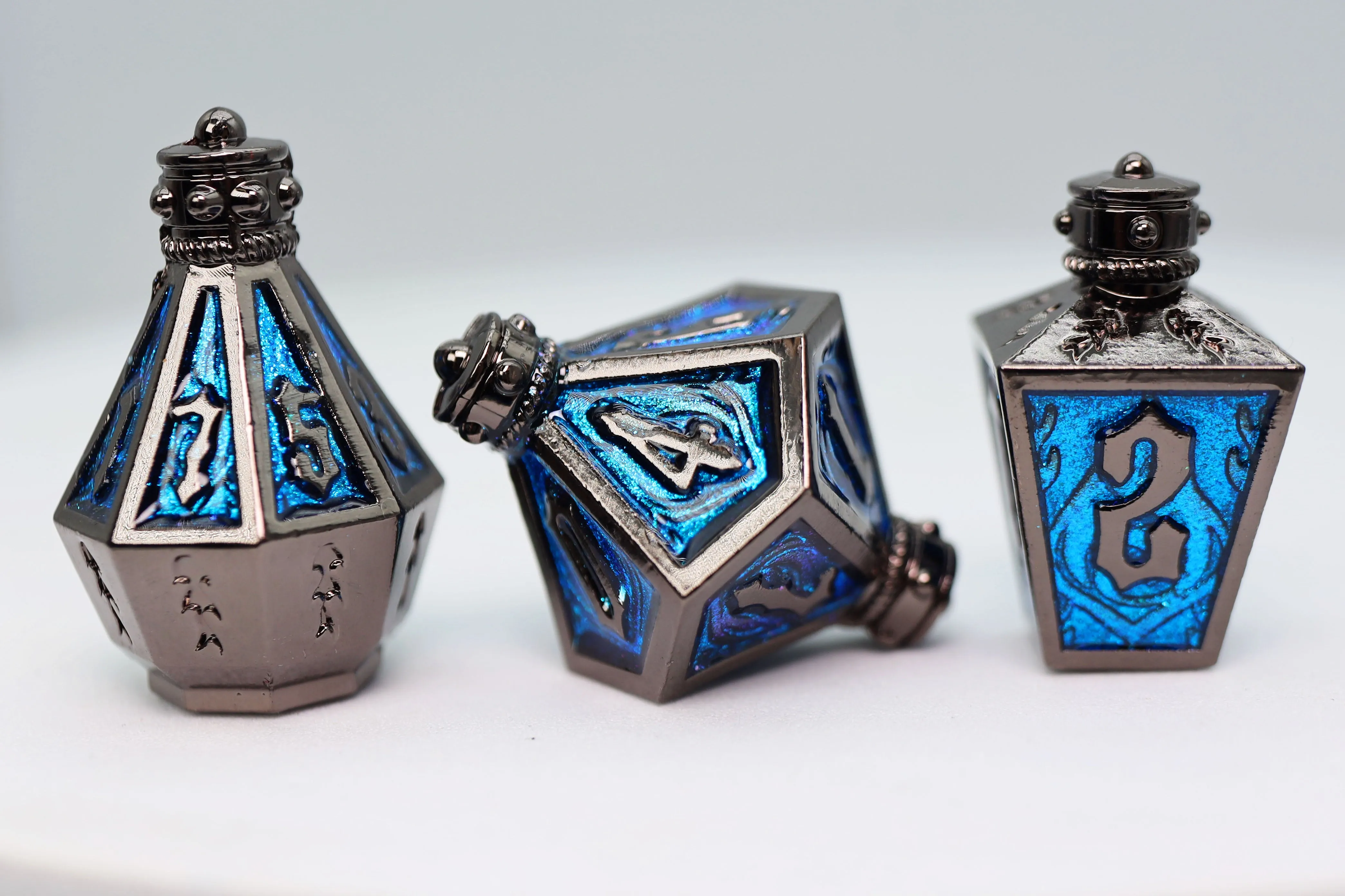 Moonlit Lantern: Midnight Frostfire - Metal RPG Dice Set