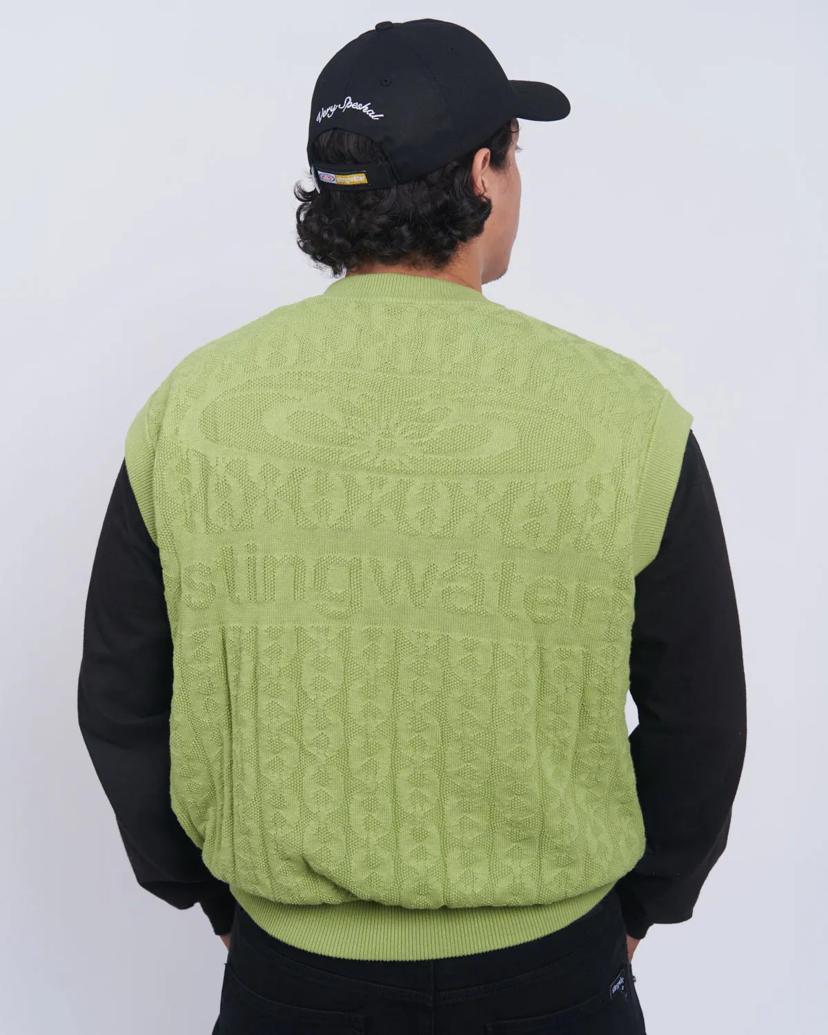 Moses Chain Knit Sweater Vest Lime Green