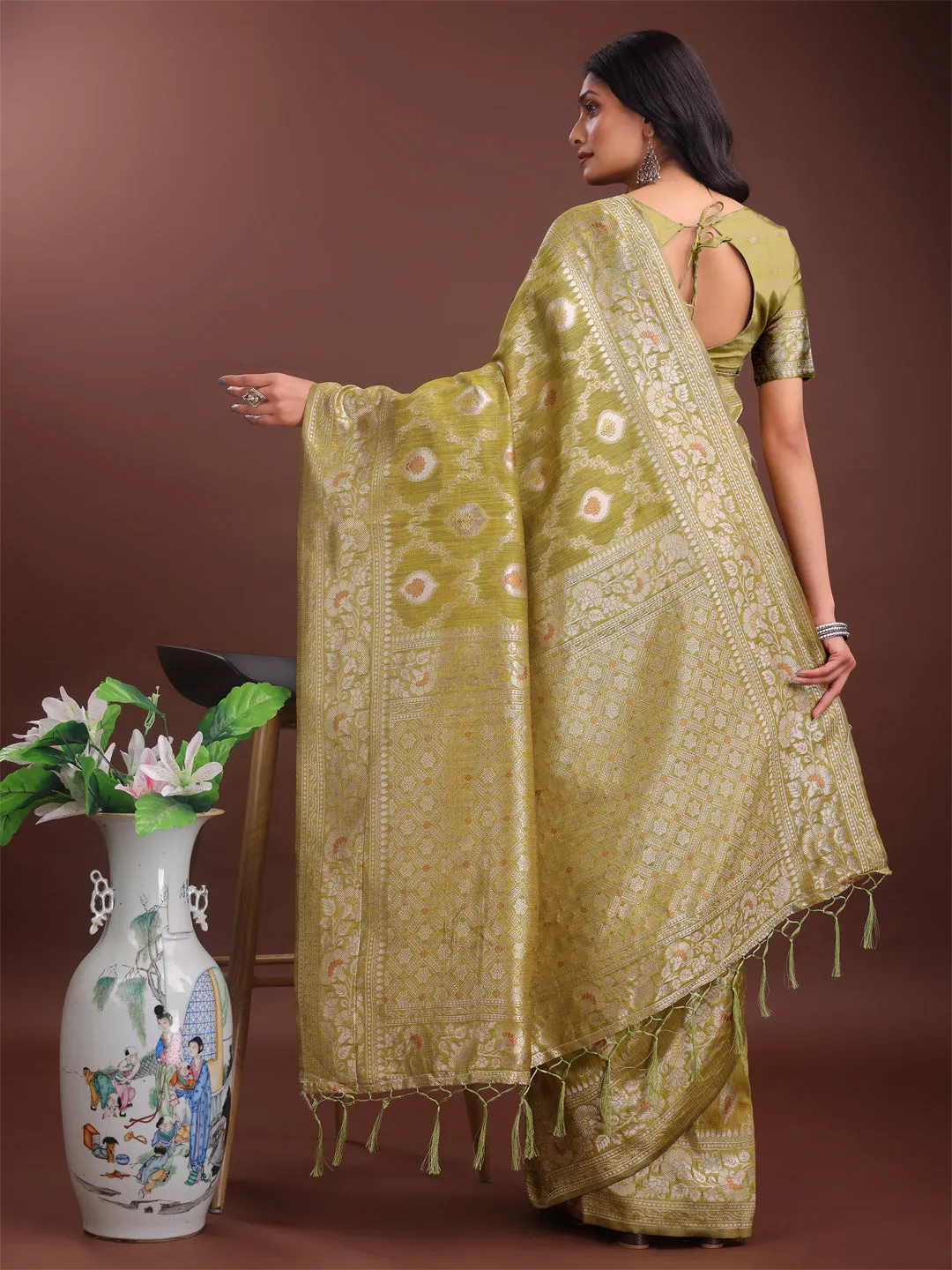 Mustard Yellow Linen Cotton Saree