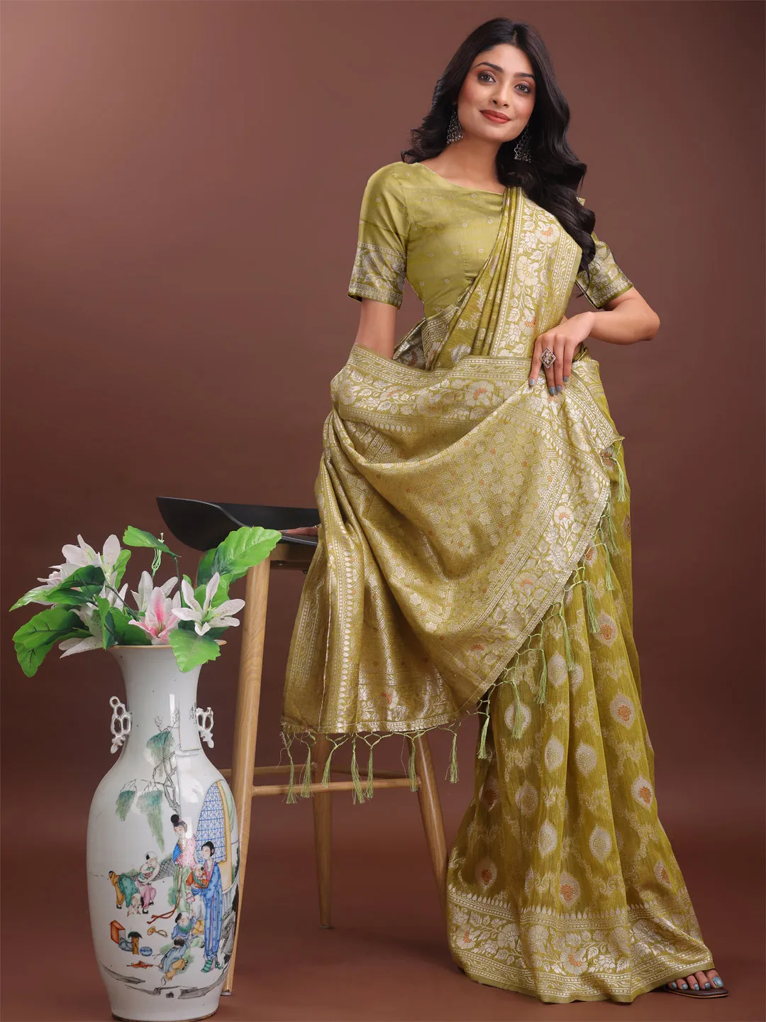 Mustard Yellow Linen Cotton Saree