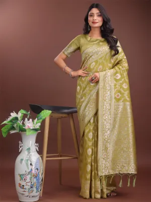 Mustard Yellow Linen Cotton Saree