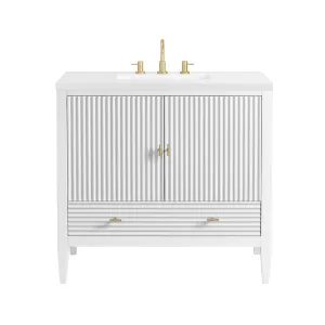 Myrrin 2 Doors And 1 Drawer Bathroom Vanity with White Zeus Quartz Top and Undermount Sink - Free Standing - 36" Wood/Bright White