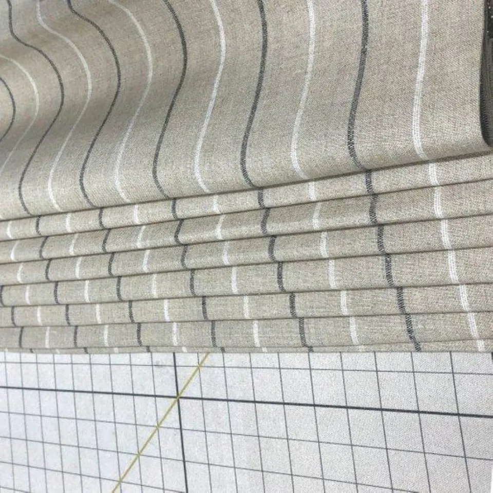 Natural 100% Linen Thin Stripe Flat Roman Shade