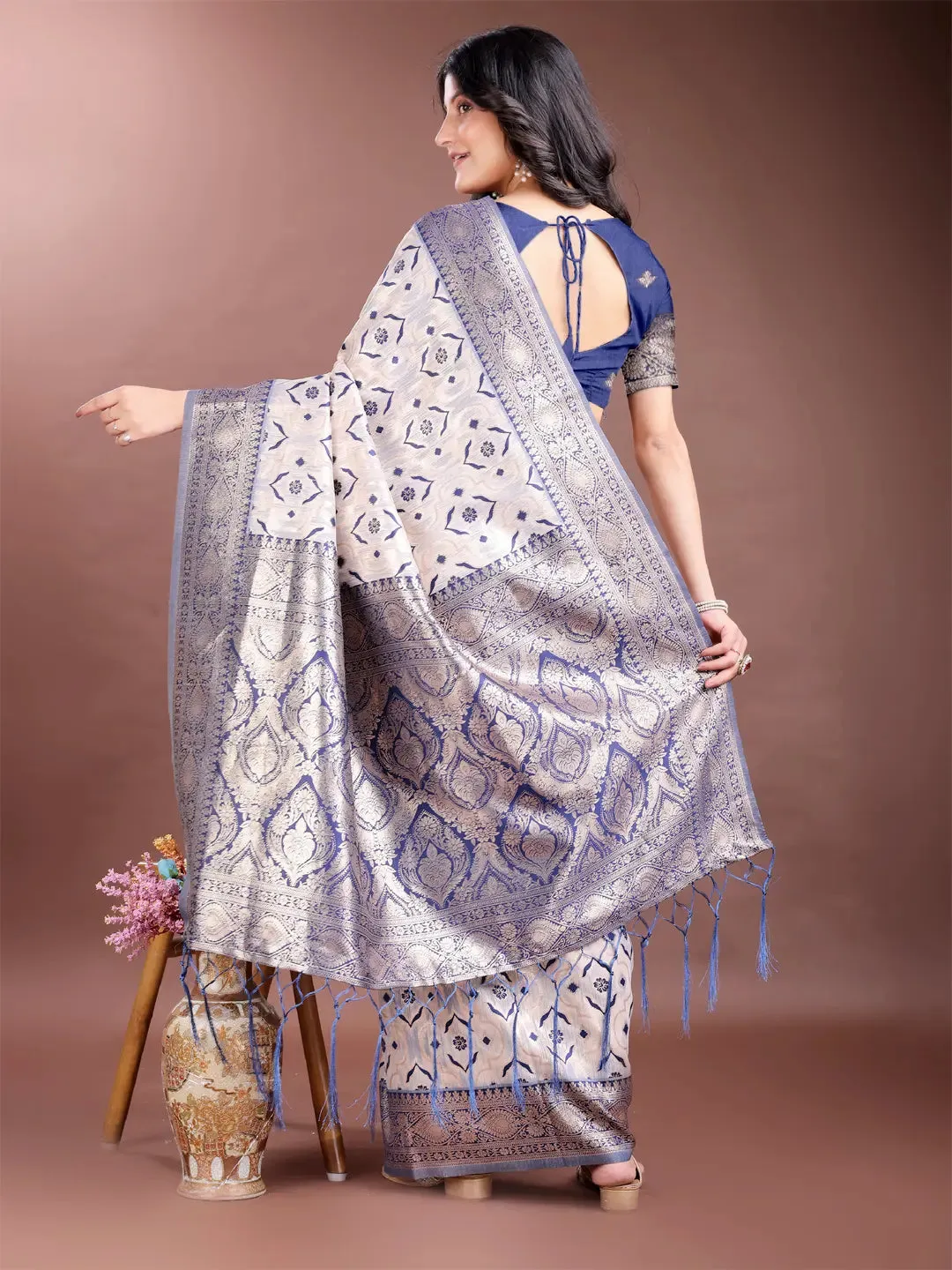 Navy Blue Linen Cotton Saree