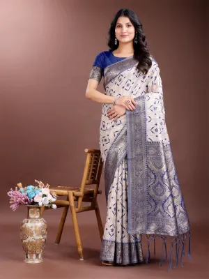 Navy Blue Linen Cotton Saree