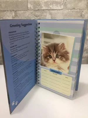 New Greeting Card Organizer, includes 12 greeting cards, 1 for each month of the year with kitten print!