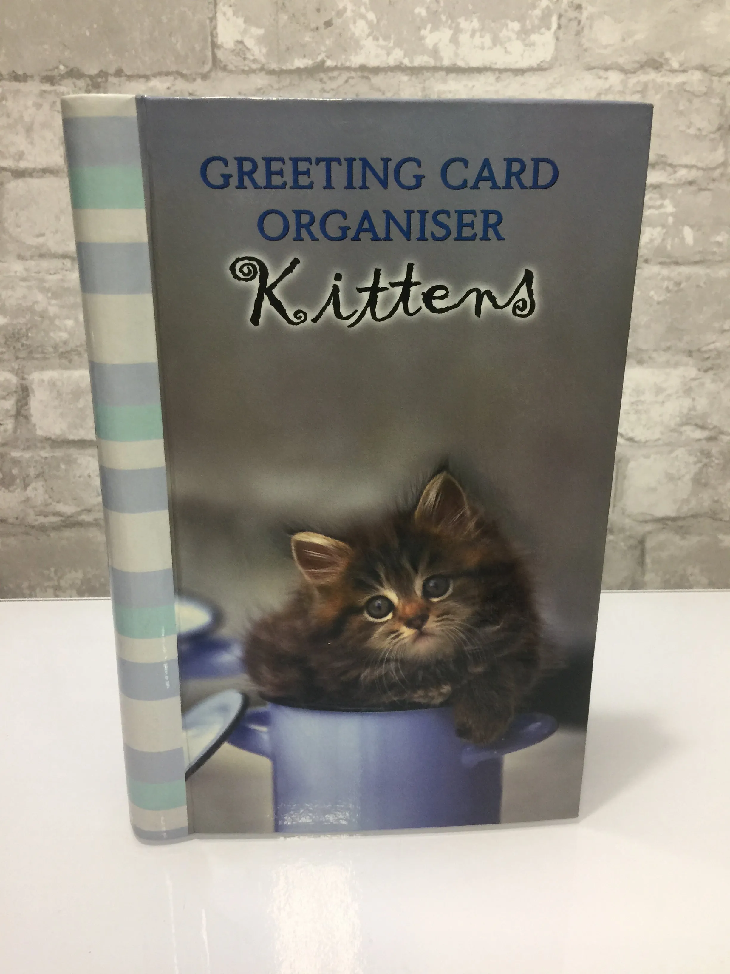 New Greeting Card Organizer, includes 12 greeting cards, 1 for each month of the year with kitten print!