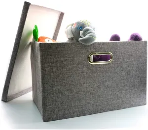 New Wintao Storage Box with lid Collapsible Linen Fabric Clothing Storage Basket Bins Toy Box Organizer Grey 25 Litre - Medium