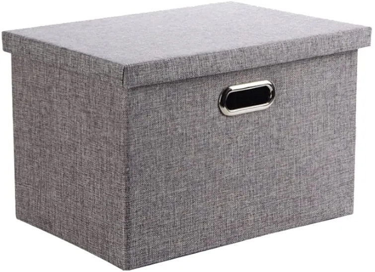 New Wintao Storage Box with lid Collapsible Linen Fabric Clothing Storage Basket Bins Toy Box Organizer Grey 25 Litre - Medium