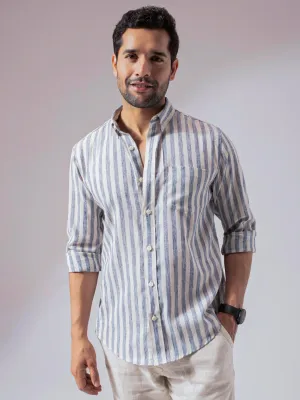 Ocean Blue Stripes Linen Cotton Shirt