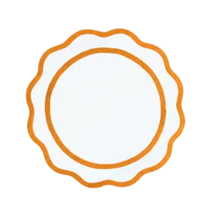 Orange and White Scalloped Round Cotton Placemats - Set of 4