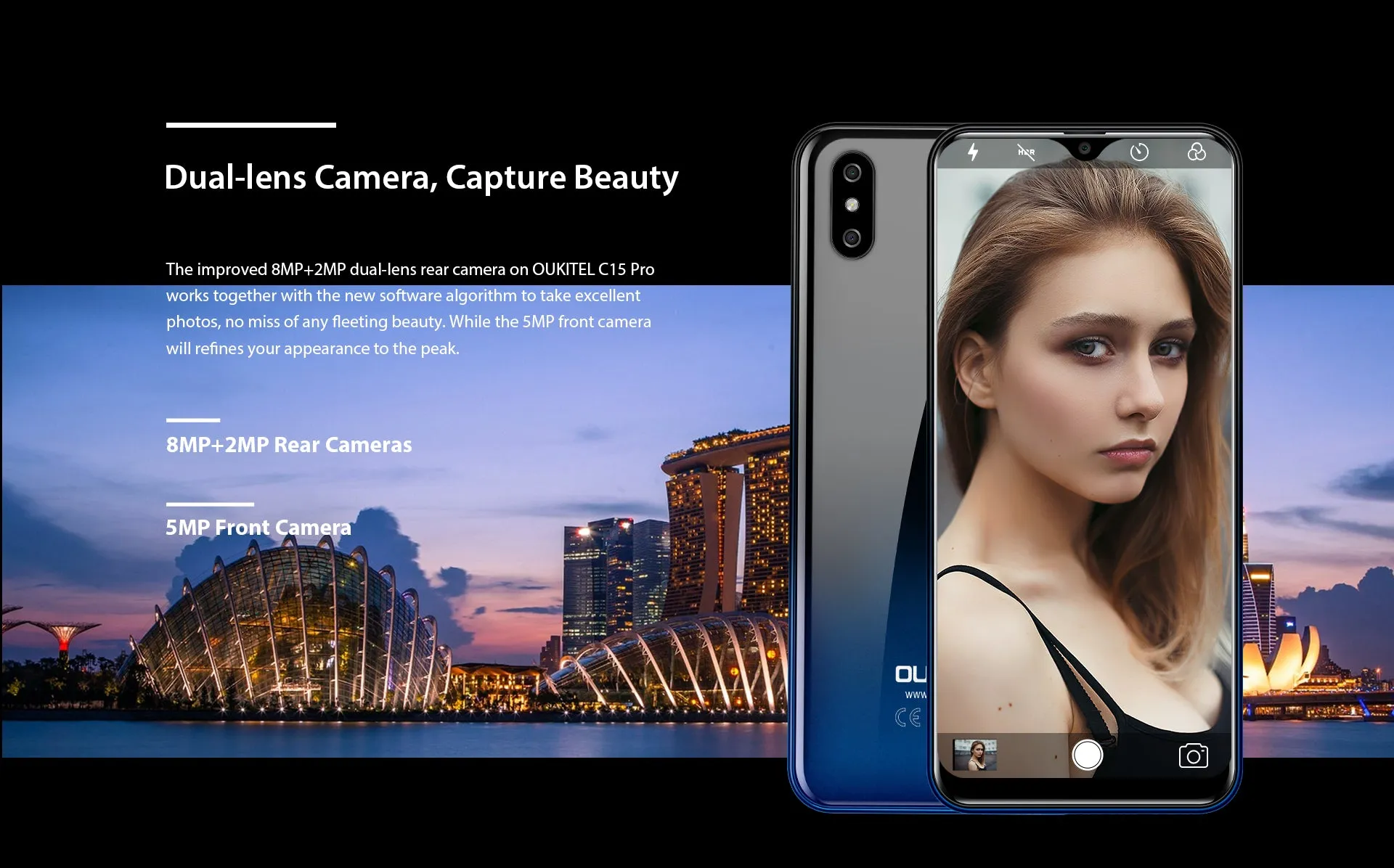 OUKITEL C15 Pro 2GB 16GB Android 9.0 Fingerprint Face ID 4G LTE Smartphone 2.4G/5G WiFi Water Drop Screen  MT6761 Black