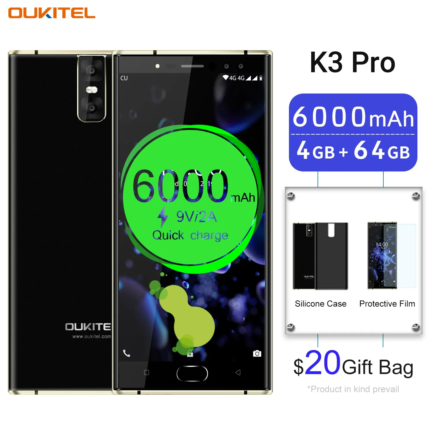 Oukitel K3 Pro Quad Core 5.5 inch 8000mAh Battery 5MP 13MP Camera 1440x720 Resolution 32GB 4GB Mobile Phone Smartphone Blue