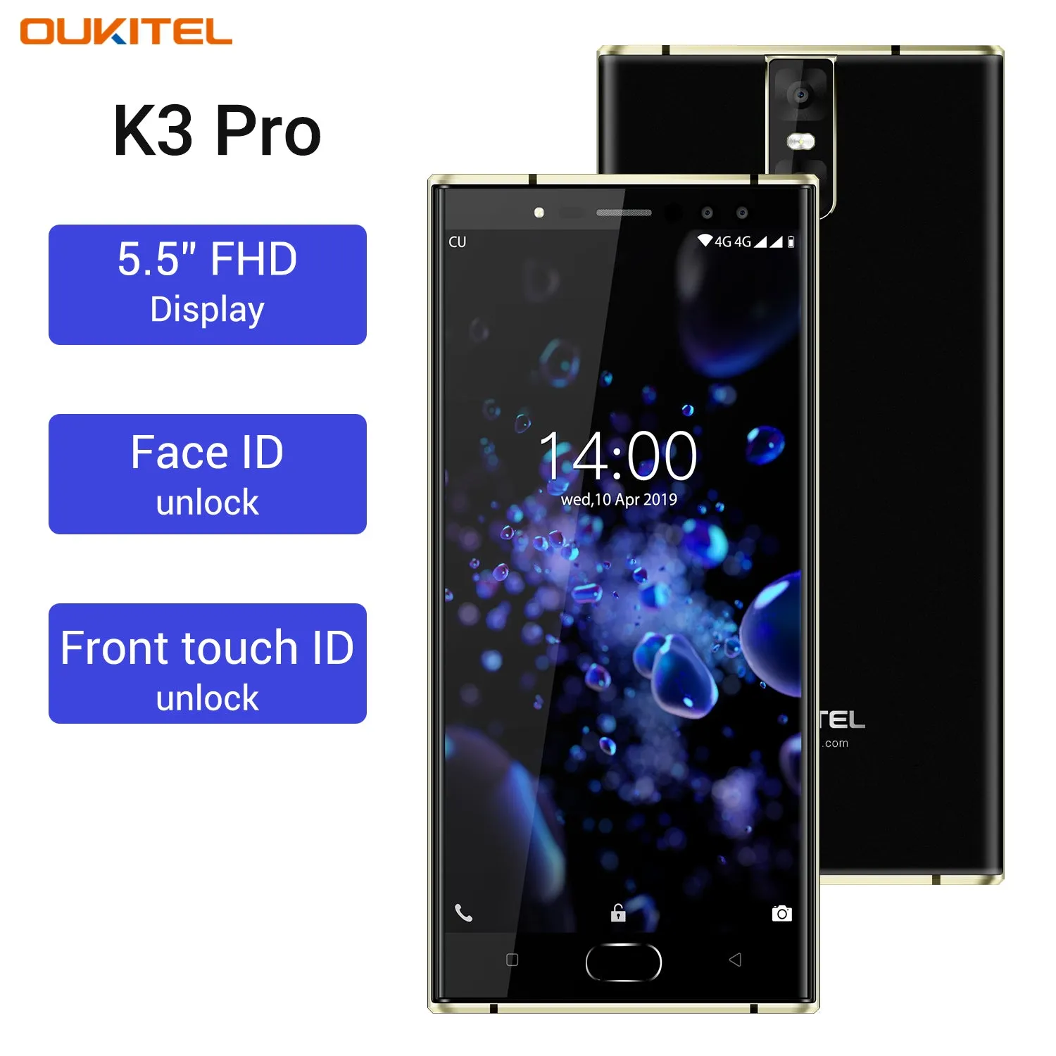 Oukitel K3 Pro Quad Core 5.5 inch 8000mAh Battery 5MP 13MP Camera 1440x720 Resolution 32GB 4GB Mobile Phone Smartphone Blue