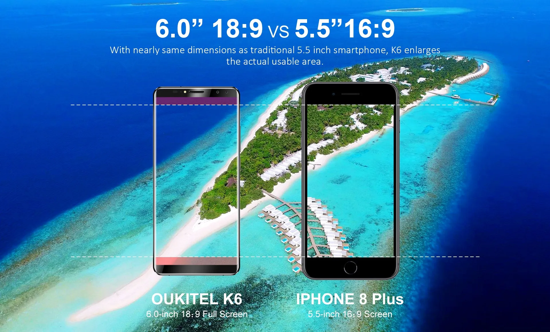 OUKITEL K6 Smart Phone - 6.0 Inch, Android 7.1, 6GB RAM, 64GB ROM, Blue
