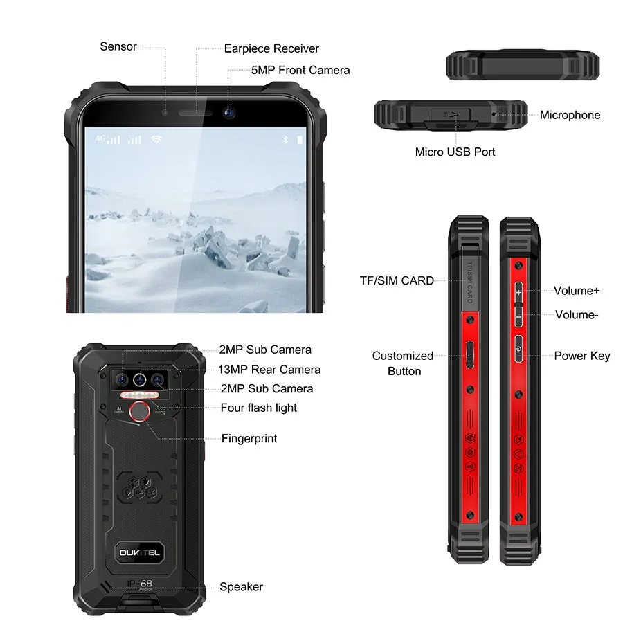Oukitel WP5 Quad Core 32G Android 9.0 5MP Front Camera 5.5inch 8000mAh Battery Mobile Phone Smartphone black