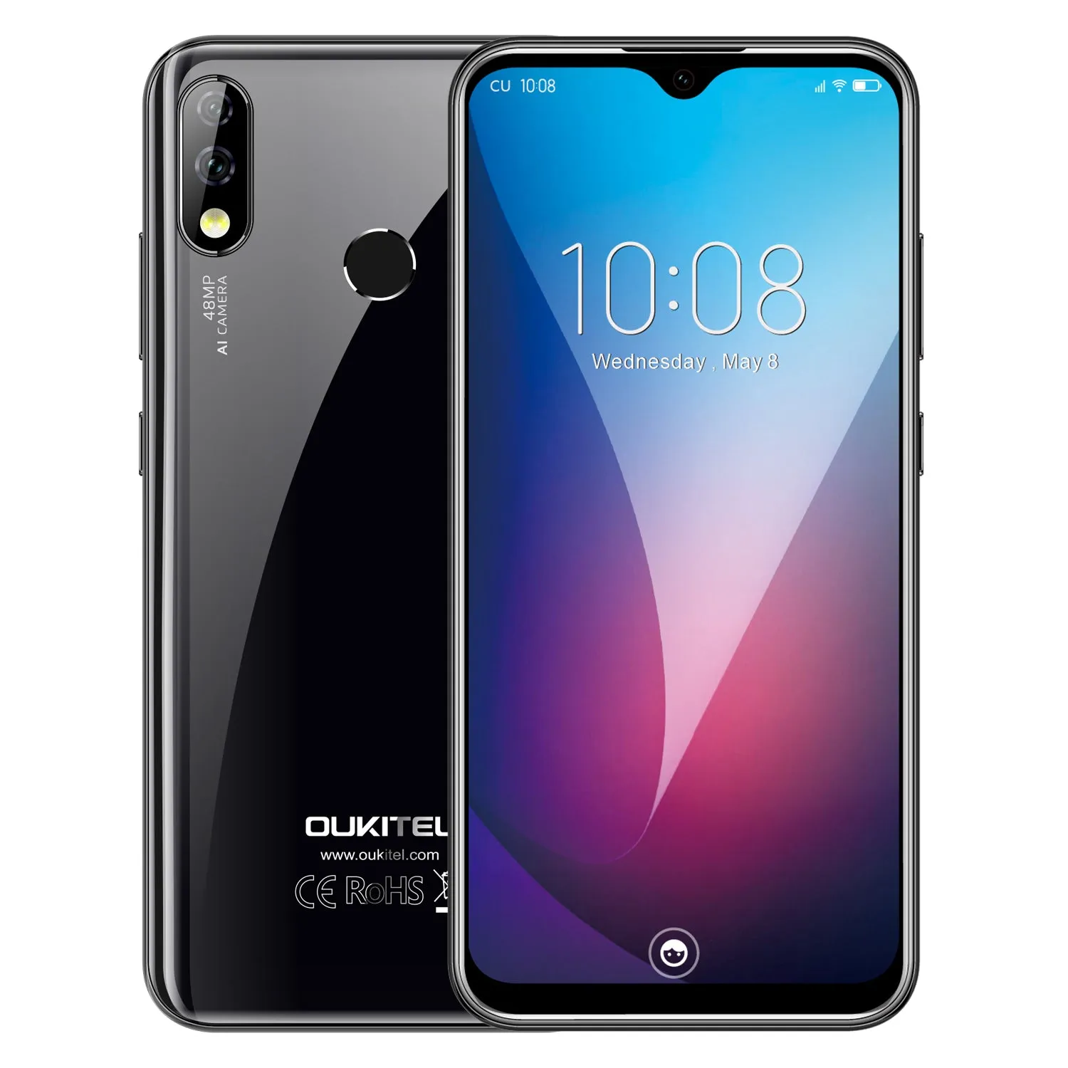 OUKITEL Y4800 6.3"" FHD  Waterdrop Android 9.0 Pie 6 128GB Smartphone Fingerprint 4000mAh 9V/2A Quick Charge Mobile Phone Black