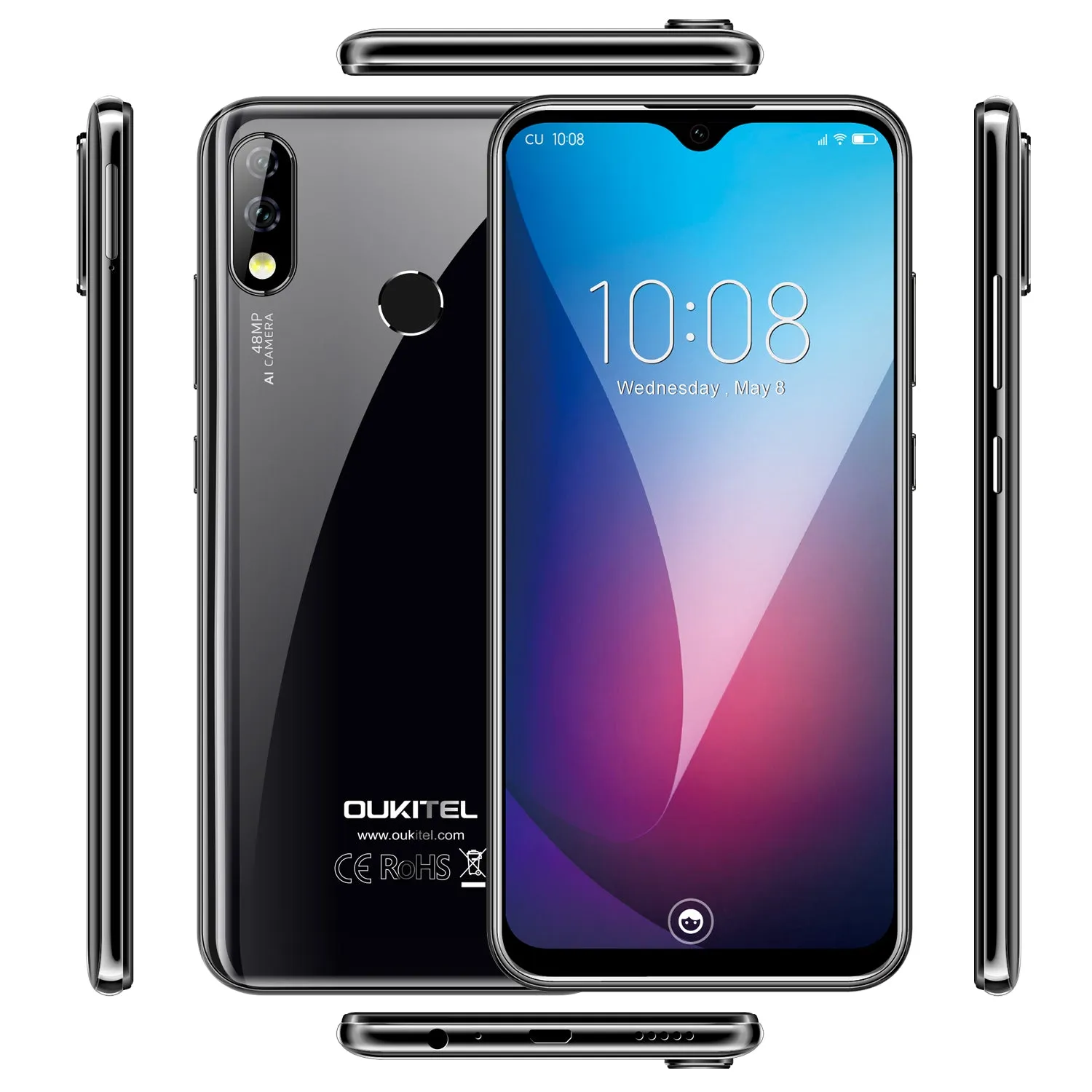 OUKITEL Y4800 6.3"" FHD  Waterdrop Android 9.0 Pie 6 128GB Smartphone Fingerprint 4000mAh 9V/2A Quick Charge Mobile Phone Black