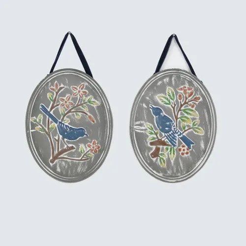 Oval Embossed Metal Bird Art Set of 2 | 17"