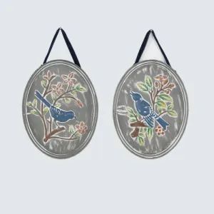 Oval Embossed Metal Bird Art Set of 2 | 17"