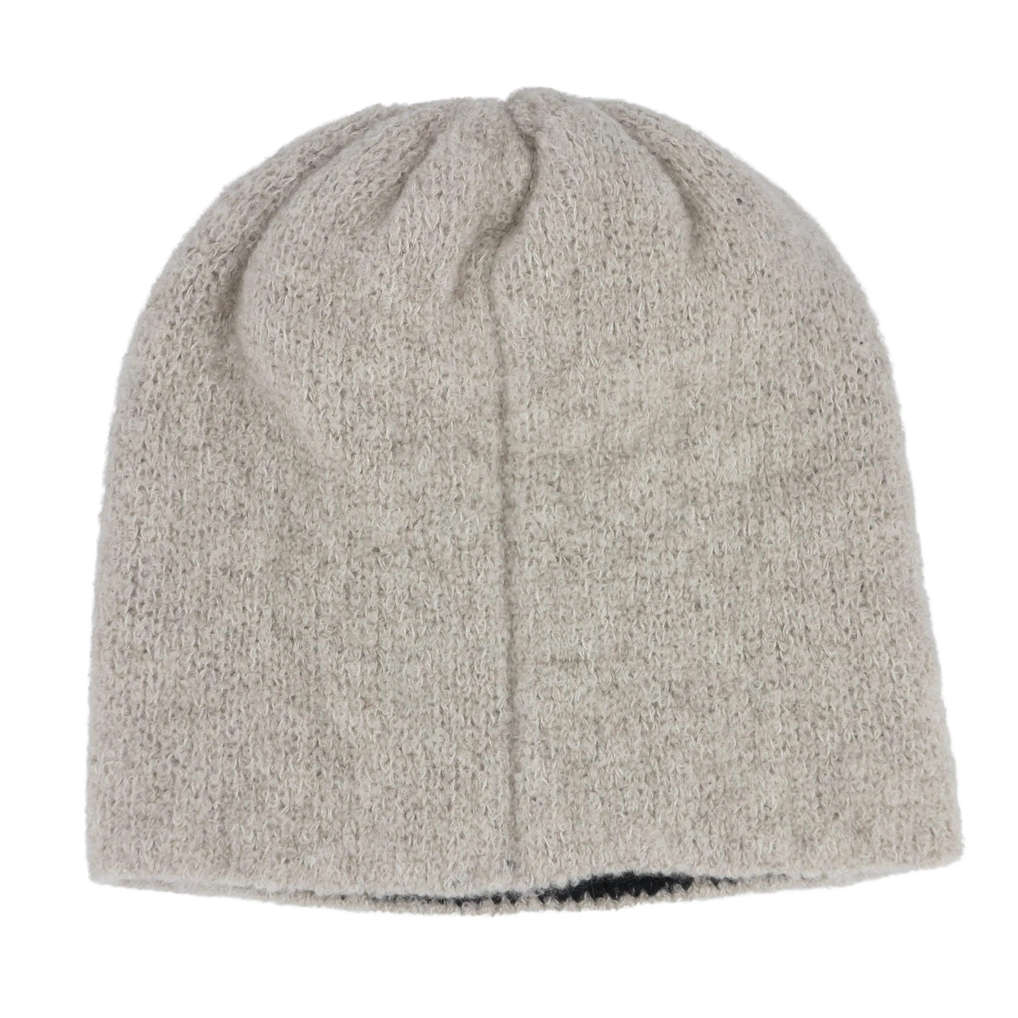 Oversized CC Logo Reversible Cashmere Beanie Hat in Beige Black
