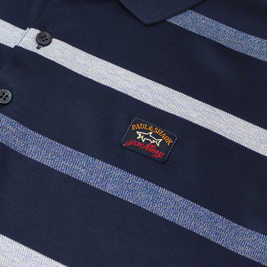 Paul & Shark - Striped Polo Shirt in Navy Blue