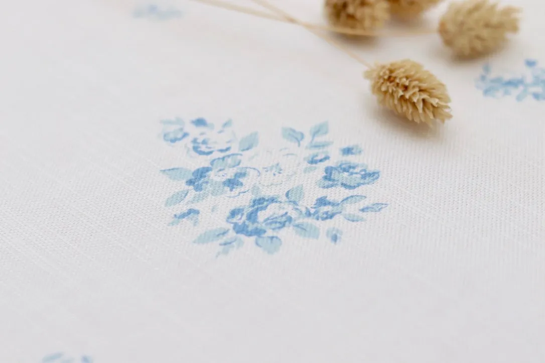 Petite Fleur Bleu on Oyster Linen
