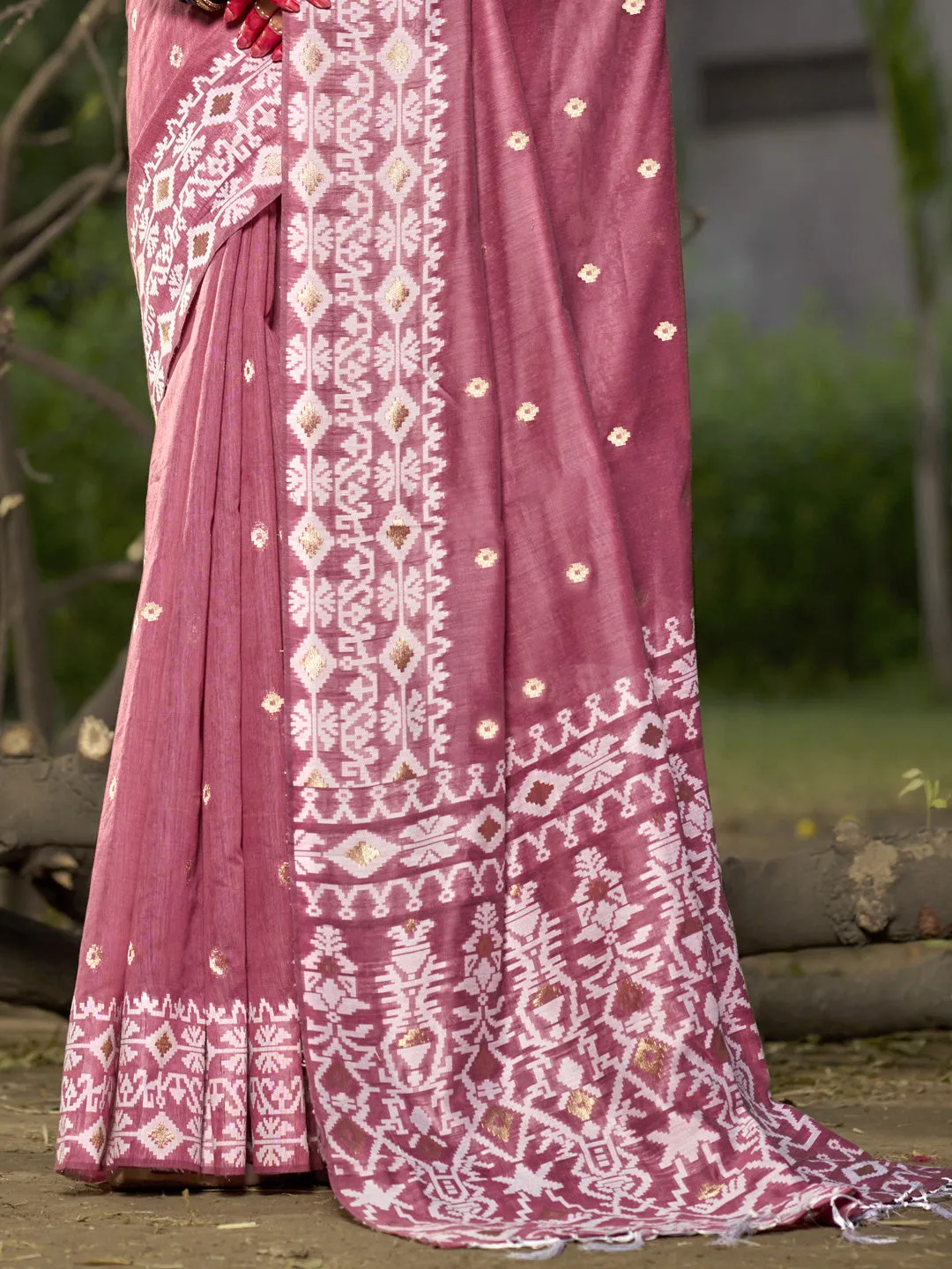 Pink Linen Cotton Saree