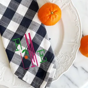 Plaid Napkin with Arts and Crafts Monogram