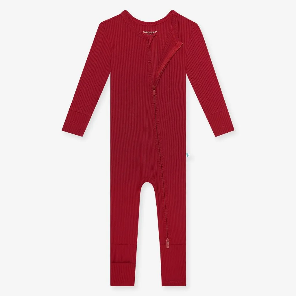 Posh Peanut - Dark Red Ribbed Convertible One Piece