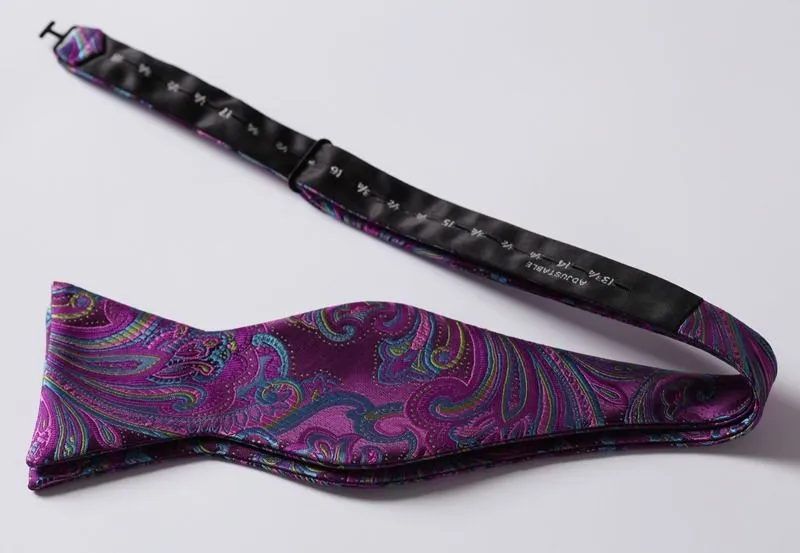 Puplish Mens Silk Self tie Bow Tie with Pocket Squares Set