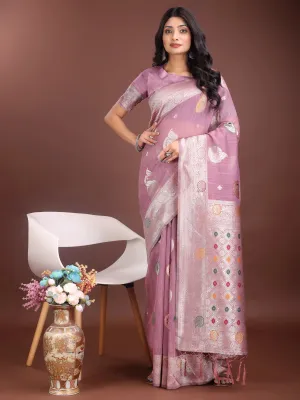 Purple Linen Cotton Saree