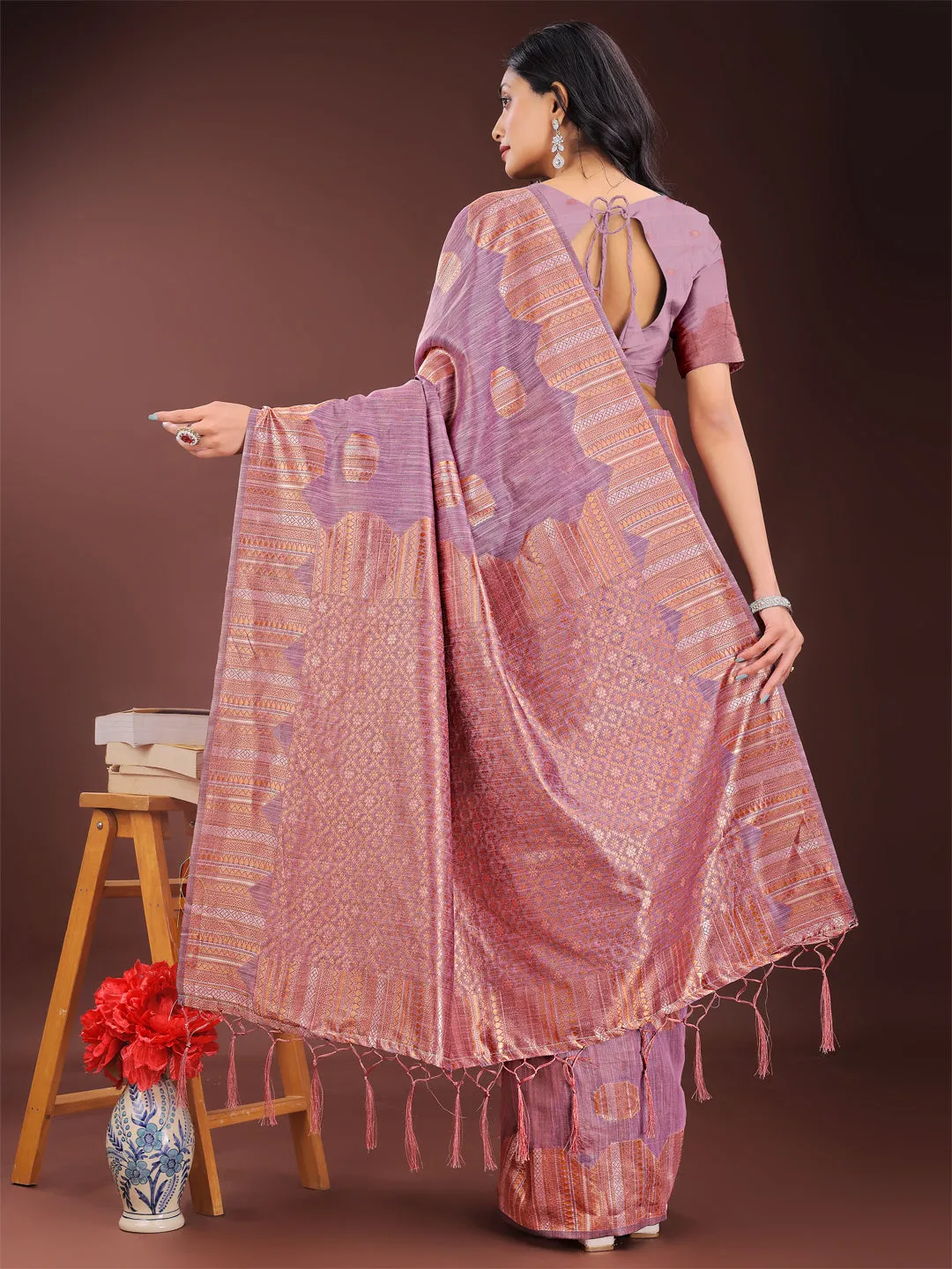 Purple Linen Cotton Saree