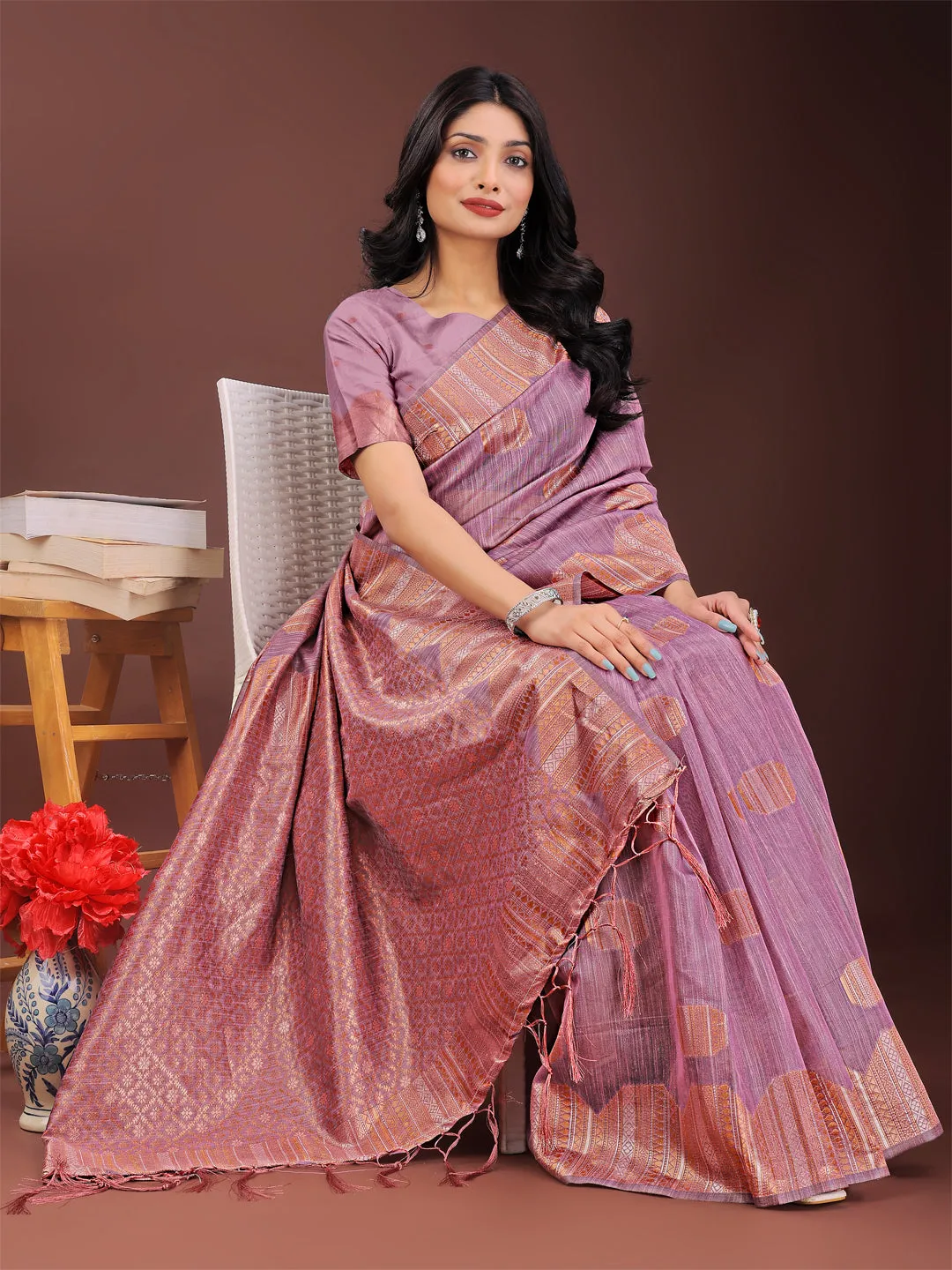 Purple Linen Cotton Saree
