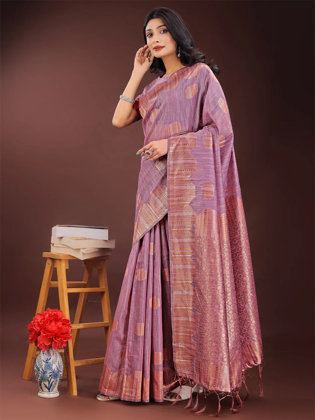 Purple Linen Cotton Saree