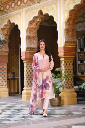 Purple Linen Sooraj Suit Set with Chiffon Dupatta and Tassels