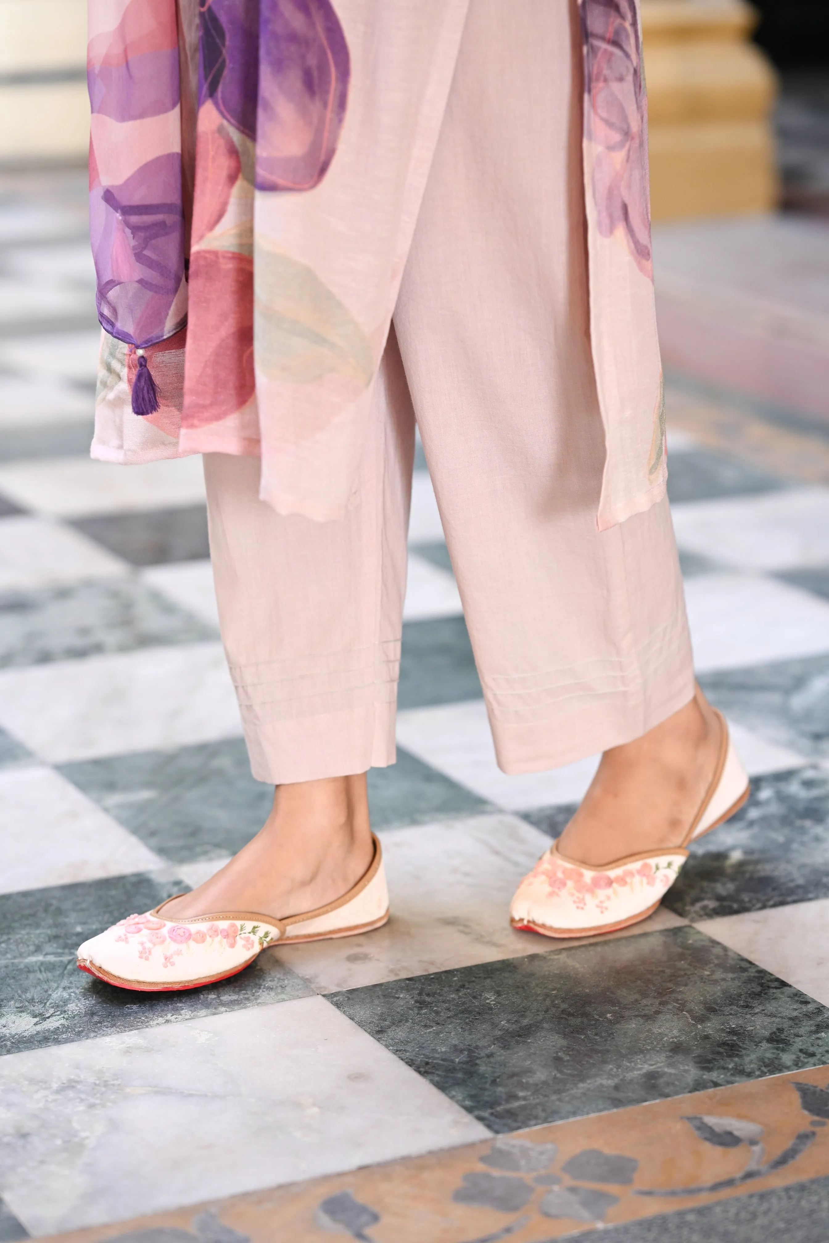 Purple Linen Sooraj Suit Set with Chiffon Dupatta and Tassels