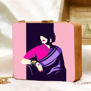 Purple Saree Printed Clutch