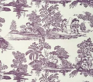 Quadrille Fabric: Les Enfants Engraving - Custom Lilac on Tinted Belgian Linen / Cotton