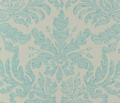 Quadrille Fabric: Sevilla Damask - Custom Turquoise on Tinted Belgian Linen / Cotton